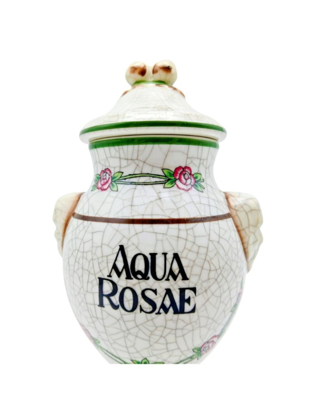 Herr Faience Aqua Rosae Apothecary Jar Crackle Glaze Ceramic 7.5" - Picture 6 of 9